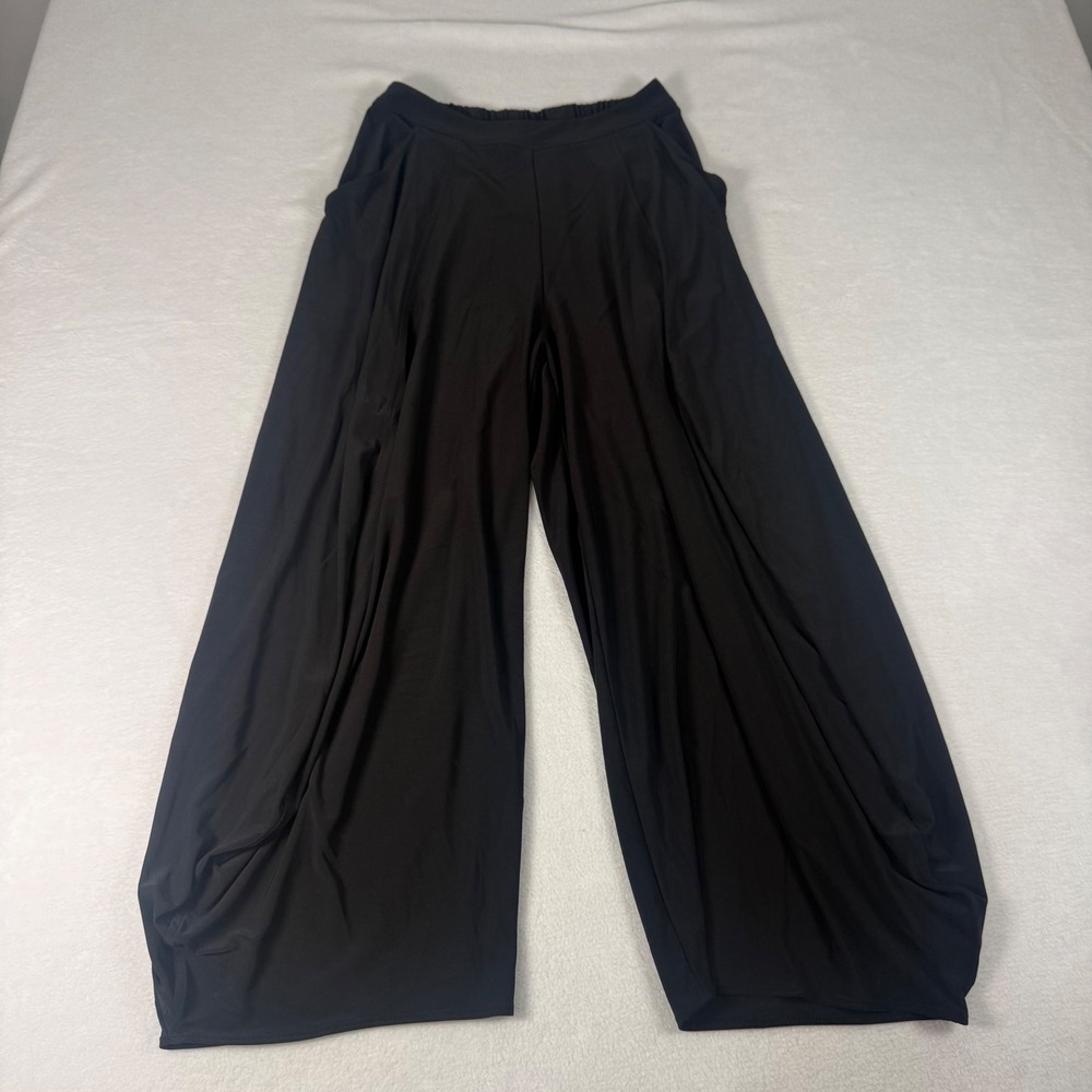 Sun Kim Wide Leg Pants Womens Size S Black Jersey Stretch Lagenlook Avant Garde - Picture 1 of 8